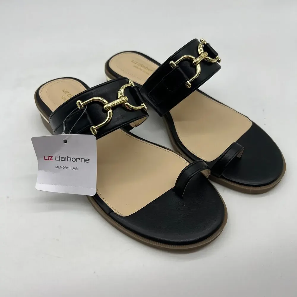 Liz Claiborne Womens Argent Flat Sandals Black Size 6M